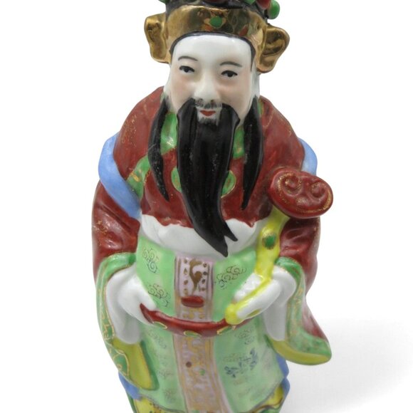 CHINESE God of WEALTH Hand Painted Ceramic Figurine Vintage 8.5" - Picture 3 of 9